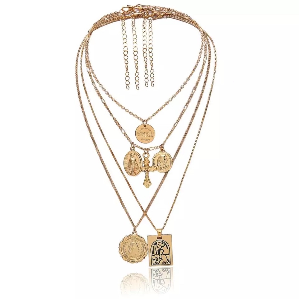 Set of Layered Gold Pendant Religious Necklaces - Picture 6 of 8